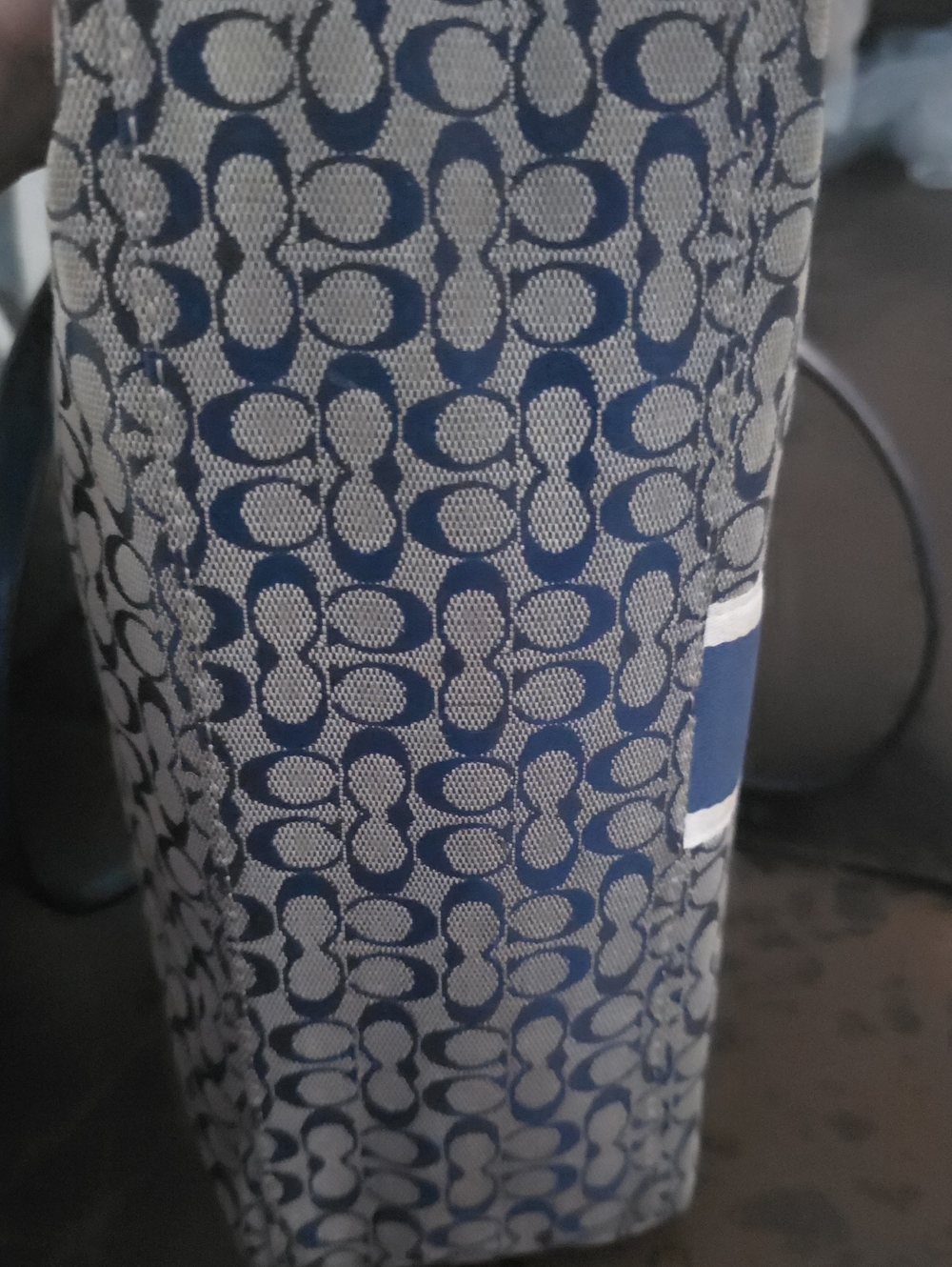 Coach Blue Signature Jacquard Tote with Navy Trim - Picture 3 of 6